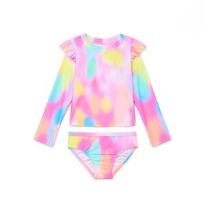 NWT Girls' Long-Sleeved Ruffled Sun Protection Swimsuit Sets SIZE: 5T